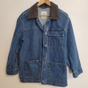 Abercrombie Barn Jacket Size M Oversized Womens Leather Collar Denim Jeans